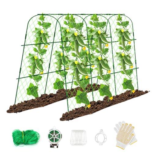 65"x48" Cucumber Trellis for Raised Bed, U-Shape Garden Arch for Climbing Plants, Metal Vegetable Trellis, Detachable Support for Tomato, Squash