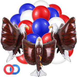 Whaline 63 Pcs Patriotic Balloons Set 3D Giant Eagle Foil Balloon 4th of July Red Blue White Latex Balloons with Ribbon for Independence Day Veterans Day Decor