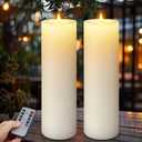 14" x 4" Large Outdoor Candles, Waterproof Flickering LED Flameless Candles with Timer, Battery Operated Candles with Remote Control Realistic Fake Pillar for Patio Porch Lanterns, White, Pack of 2 