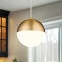 LMS Mid Century Pendant Lights, Brushed Gold Kitchen Island Light Fixtures with White Globe Glass Shade, Adjustable Hanging Cord, 3-Pack for Home Office Dining Room Bathroom, LMS-186PL-BGWS3PK