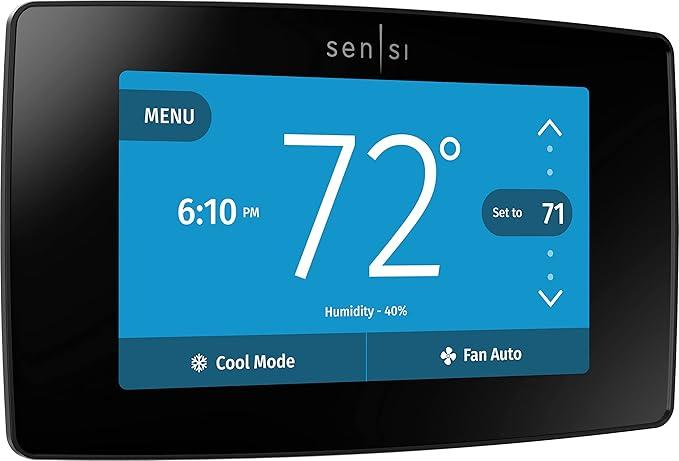 Emerson Sensi Touch WiFi Smart Thermostat with Touchscreen Color Display, Works with Alexa, Energy Star Certified, Cwire Required, ST75 Black 5.625" x 3.4" x 1.17"