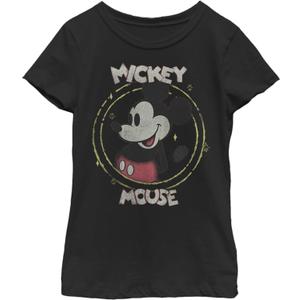 Disney Girls Characters Happy Mickey Girl's Solid Crew Tee (X-Large, Black)