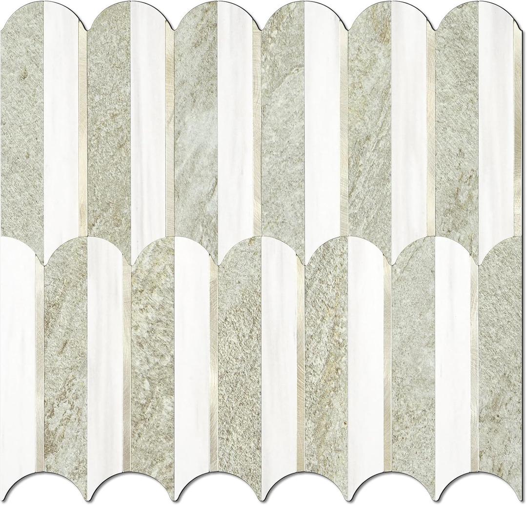 Vamos Tile Peel and Stick Backsplash Seamless Tile,Stick on Backsplash for Kitchen and Bathroom,Light Cream Green Slate and Dolomite White PVC Self Adhesive Mosaic Tiles (10 Sheets)