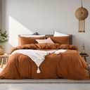 NEXHOME PRO Terracotta Burnt Orange Duvet Cover Set King Size Linen Textured Organic Natural 100% Washed Cotton Duvet Cover Fall Caramel 3 Pieces Bedding Set with Zipper Closure, Soft(No Comforter) (King (104"x90"))