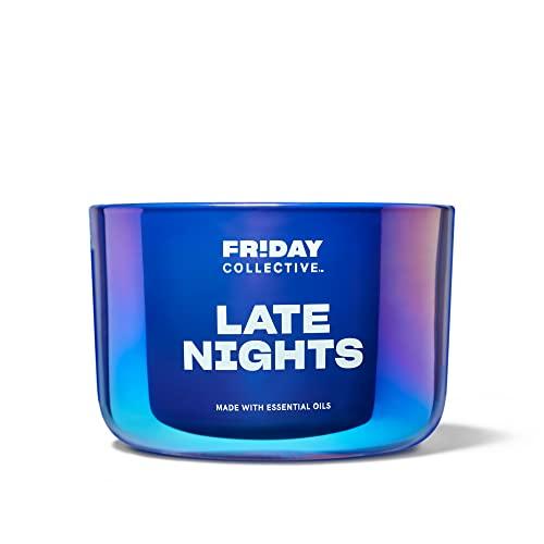 Friday Collective Late Nights Candle, Floral Scented, Made with Essential Oils, 3 Wicks, 13.5 oz