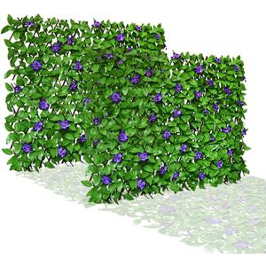 Expandable Fence Privacy Screen for Balcony Patio Outdoor,Decorative Faux Ivy Fencing Panel,Artificial Hedges (Single Sided Leaves) (Purple)