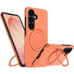 for Samsung S26 Case Magnetic, Military Grade Shockproof Phone Case Cover with 360° Rotatable Metal Ring Stand Kickstand [Compatible with MagSafe] for Galaxy S26, Orange