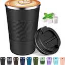 Coffee Travel Mug 12 oz & 17 oz Insulated Coffee Mug with Lid Portable Spill-Proof Coffee Travel Mug No Handle Reusable Stainless Steel Mug Keeps Cold and Hot Suitable for Car, Daily, Travel and Gifts (Black)