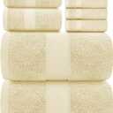 White Classic Luxury Bath Towel Set of 8 Pieces - 100% Turkish Cotton Highly Absorbent Towels for Bathroom, 2 Luxury Bath Towels 700GSM, 2 Hand Towels, 4 Washcloths, Beige