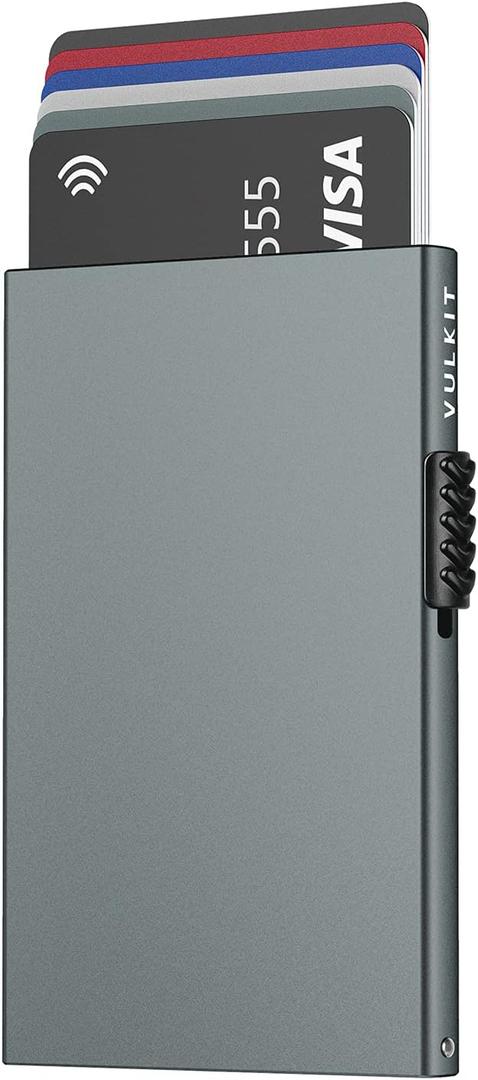 VULKIT Minimalist Credit Card Holder Pop Up Cards RFID Protection Slim Metal Wallet (Space Grey)