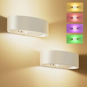 Motion Sensor Wall Light, 5000mAh Rechargeable Battery Operated Wall Sconces with Remote, 15 RGB Colors 3 White Temps Dimmable, Wireless Wall Sconces for Hallway, Living Room, Stairwell, Bedroom