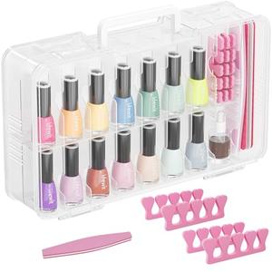 Lifewit Nail Polish Organizer Case for 36 Bottles with 8 Adjustable Sections, Portable Sturdy Gel Nail Polish Storage Holder with 4 Nail Separators, Clear, 33 x 8 x 20 cm/13 x 3 x 8 inch, 1 Pack