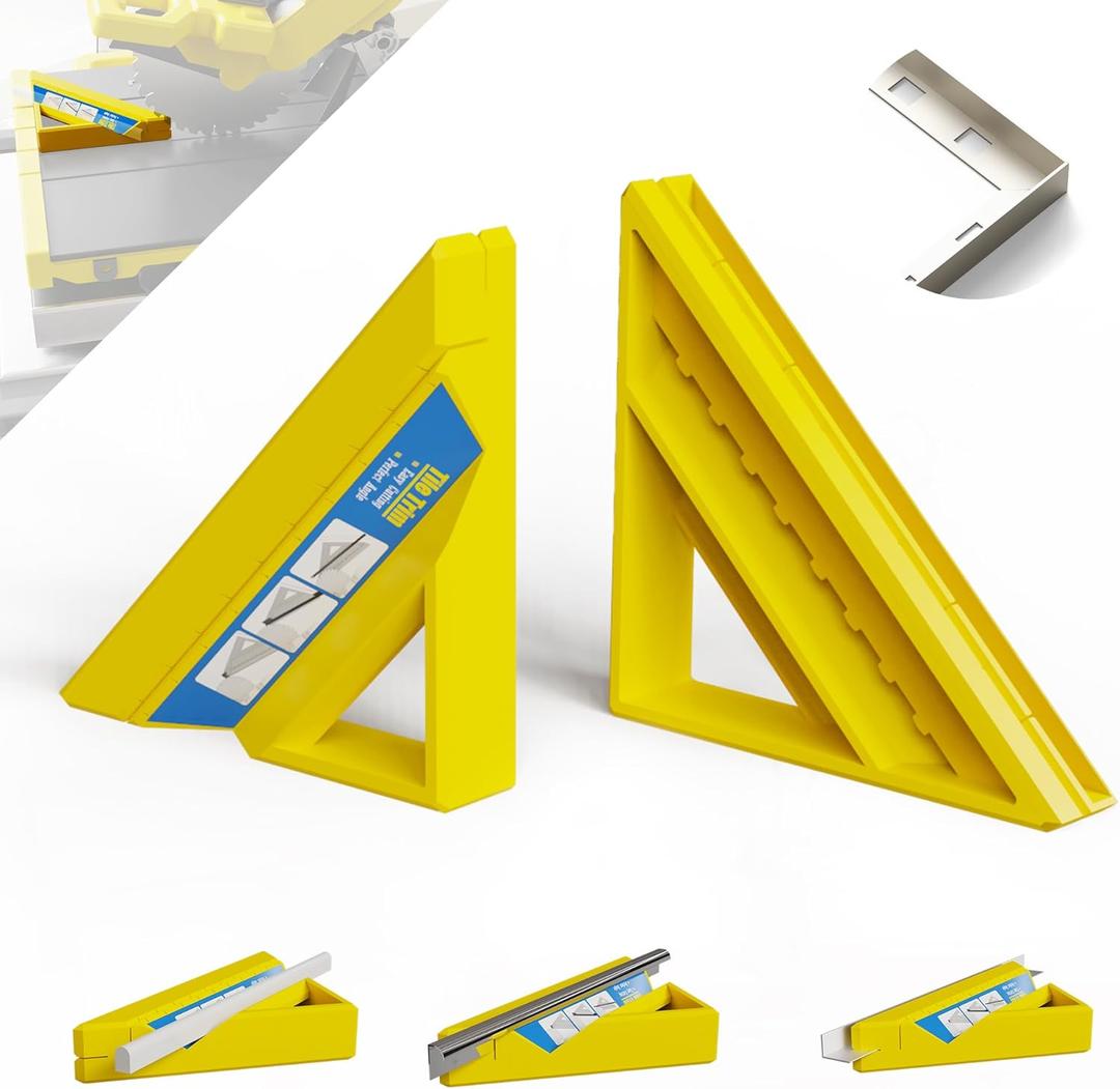 Tile Tool, Tile Edge Trim Cutting Tool for Installation, Precise 45-Degree Miter Cut Tile Trim Square Accessories for Pro and Beginner (1 Piece, Yellow)