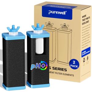 Purewell 5-Stage Composite Carbon Filter for Alkaline & PFAS Reduction, 2X Thickened Walls, Up to 20,000 Gallons, Compatible with Berkey, ProOne & Purewell Gravity Systems (2 Pack, SS Series, PF-6-PH)
