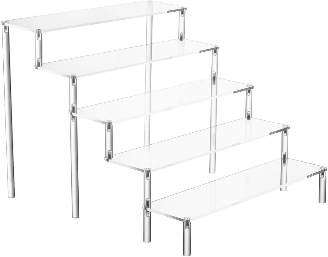 Risers Display Stands, 12 Inch 5 Tier Clear Acrylic Shelves, Perfume Stand Organizer for Figurine Display, Makeup, Toys, Cupcake.