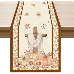 2 x XCHI Fall Cross Pumpkin Maple Leaves Table Runner Thanksgiving Table Decoration for Kitchen Dining Dinner Autumn Home Decor 13x60 Inch 2 x XCHI Fall Cross Pumpkin Maple Leaves Table Runner Thanksgiving Table Decoration for Kitchen Dining Dinner Autumn Home Decor 13x60 Inch