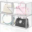 DILIBRA 4 Packs Clear Plastic Handbag Storage Organizer for Closet, Small Acrylic Display Box for Handbag, Stackable Storage Boxes Bag Organizer with Magnetic Door for Purse Clutch Wallet Book