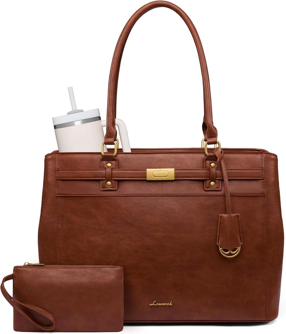 LOVEVOOK Laptop Tote Bag for Women, 17.3 Inch Waterproof Leather Work Computer Bag, Large Business Office Briefcase Shoulder Handbag Purse