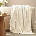 Knit Throw Blanket, Soft Chenille Cozy Breathable Chevron Chunky Decorative Blanket for Couch, Bed & Sofa, French-Inspired Lightweight Warm Gift for Women, Ivory, 50"x60"