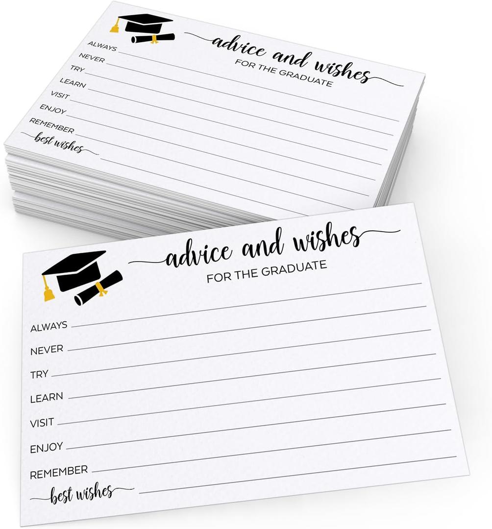 321Done Advice and Wishes for The Graduate Cards, Made in USA - 4x6 White, 2025 Graduation Party Decor, Games, Activities for College, High School, University Grad, 50-Pack