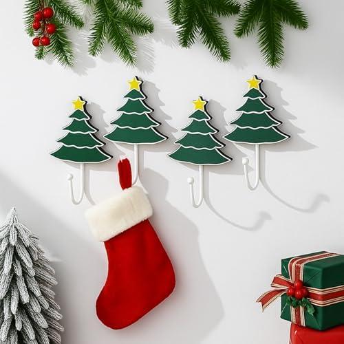 Weysat Christmas Stocking Holder Set of 4 Christmas Stocking Hooks Tree Wall Hooks for Towel White Key Holder Bathroom Decor Rustic Decorative for Living Room Bathroom - Amazon.com