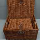 Set of 3 Woven Wicker Storage Basket Box with Lid & Lock, Built-in Carry Handles, Multifunctional Storage Organiser for Nursery, Baby, Clothes, Toys, Books, Large/Medium/Small Size (Natural)