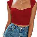 LYANER Women's Square Neck Ribbed Knit Sleeveless Slim Fit Solid Crop Top Shirt (M)