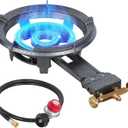 Bestfire 13" Single Propane Burner Stove 90,000 BTU Cast Iron Portable Outdoor Burner with 0-20 PSI Adjustable Regulator and Stainless Steel Hose Perfect for Outdoor Wok Cooking