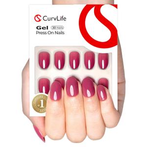 Curvlife Soft Gel Press on Nails Fake Nails with Red Purple rose Design Full Cover False Nails for Women Reusable Nail Kit with Nail Glue Adhesive Tabs Nail File (Short)