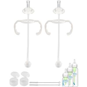 Straw Cup Conversion Kit for Dr Browns Narrow and Narrow Glass Baby Bottles, Weighted Straw Replacement Kit with Soft Straw Top and Handle,6m+,Set of 2 (1 Count (Pack of 2)