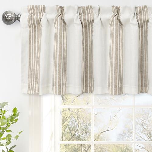 DriftAway Chris Linen Lined Valance 2 Layer Thermal Insulated Room Darkening Blackout Window Valances 3 Inch Rod Pocket Vertical Striped Kitchen Valance for Bathroom 52 Inch by 14 Inch Camel Beige