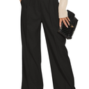 FUNYYZO Wide Leg Pants Women's High Elastic Waisted in The Back Business Work Trousers Long Straight Suit Pants, L