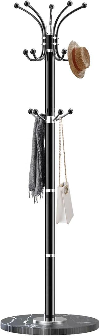 Snaikor Metal Coat Rack Stand with Natural Marble Base, Modern Coat Rack Freestanding, 360Rotary Coat Racks with 14 Hooks, Heavy Duty Coat Hall Tree Hanger Stand for Entryway, Office