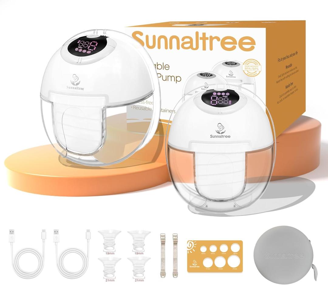 Wearable Breast Pump, Hands Free Breast Pump with Storage Bag, Portable Electric Breast pump for Breastfeeding with 4 Modes,9 Levels, LCD Display, Painless Low Noise Touch Screen