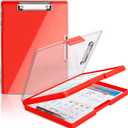 SFLHHDM Clipboard with Storage,Heavy Duty Clip Boards 8.5x11 with 2 Storage Case,Clear Visible Panel Storage Clipboards,Side Opening Nursing Clipboard Folder for Office Supplies-Red