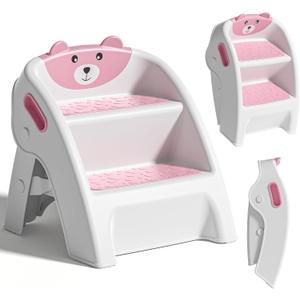 TPN Toddler Step Stool for Bathroom Sink and Potty Training Durable Anti-Slip, Anti-Tip A-Frame, 10-Second Assembly, 2-Step Potty Stool with Wide Steps (Pink)