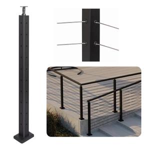 Sidasu 36" Corner Post for Cable Railing, L-Drilled Stainless Steel, Adjustable Top Cable Railing Post Matte Black Finish, Stair Railing System Kit (P02)