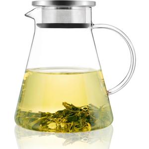 CNGLASS 40oz/1200ml Glass Teapot Stovetop Safe,One-Touch Clear Tea Kettle,Blooming and Loose Leaf Tea Maker, 40.5oz/1200ml