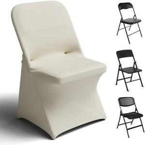 Trlyc Spandex Folding Chair Covers 100 Pcs Universal Fitted Stretchy Dining Chair Slipcovers for Wedding Party Banquet Flat-Front Chairs Cover (Ivory)