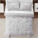 SERTA Simply Clean Soft Lightweight Pleated 3 Piece Hypoallergenic Comforter Set, Full/Queen, Grey
