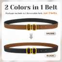 2 x Women's Leather Belt for Jeans, Dress, Pants & Formal Outfits, Ladies Trendy Reversible Design Belt with Gold Buckle