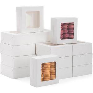 Juvale Bakery Boxes with Window - 6 x 6 x 2.5 in, White, 50 Count - Bulk Pastry & Dessert Boxes To Go & Treat Containers for Cupcakes, Cookies & Pastries