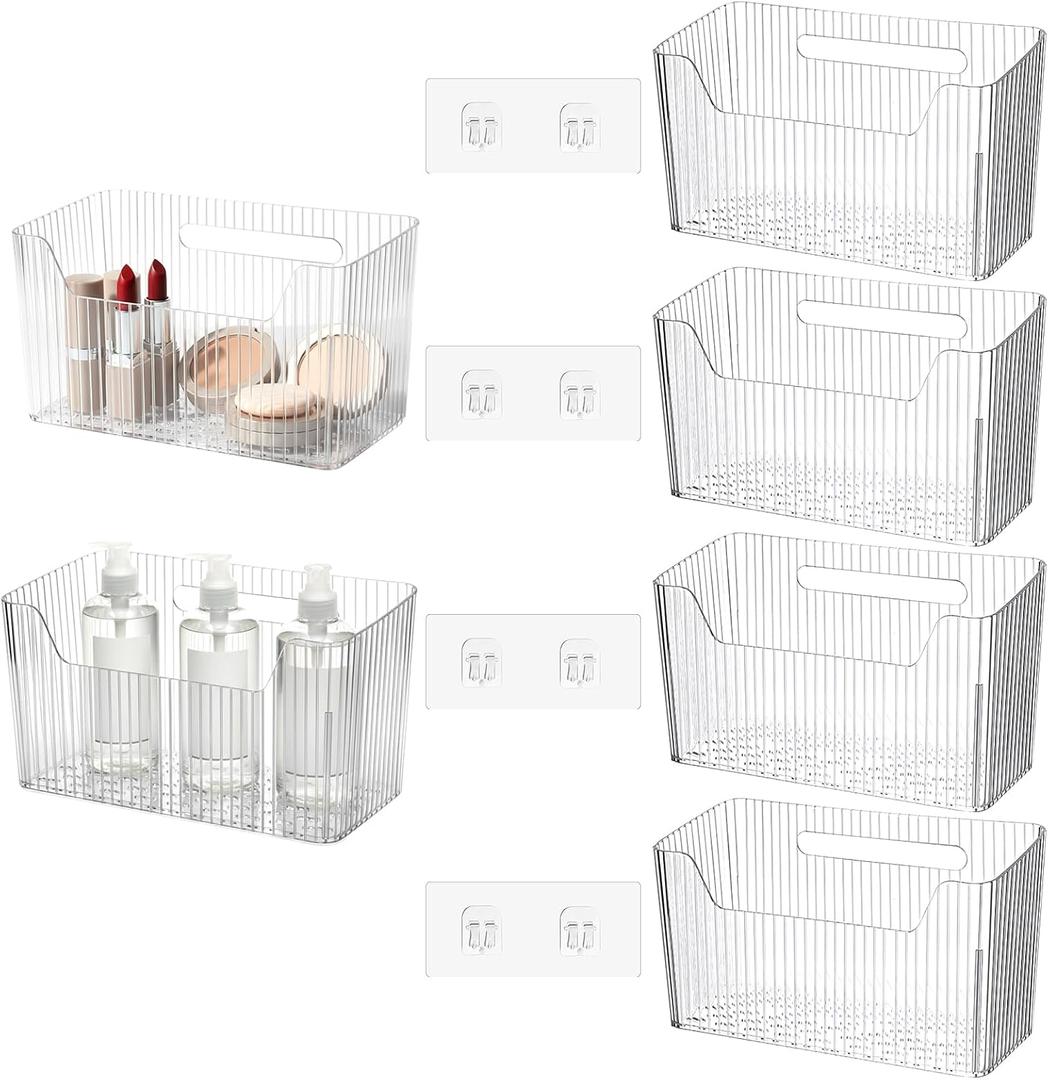 4pcs Adhesive Cabinet Door Storage Bin Wall Mounted Inside Over Cabinet Door Organizer Clear Storage Shelf Containers For Food Under Sink Storages Shelf Refrigerator Kitchen Bathroom Office
