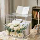 Wedding Card Box, Clear Acrylic Card Box for Wedding, Large Keepsake Holder with Flower Trough & Secure Lock, Party Decorations & Gift Money Collection for Graduation, Baby Shower, Birthday