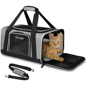 Petskd Pet Carrier 17x11x9.5 Alaska Airline Approved,Pet Travel Carrier Bag for Small Cats and Dogs, Soft Dog Carrier for 1-10 LBS Pets,Dog Cat Carrier with Safety Lock Zipper(Grey)