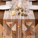 Socomi 3pcs Falll Thanksgiving Table Runner Maple Leaf Tulle Gauze Cheesecloth Embroidery Sheer Table Runners for Wedding Party Baby Shower Birthday Holiday Picnic Home Decor (10ft x 3pcs)