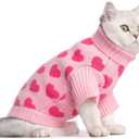 KOOLTAIL Cat Sweater - Valentine's Day Outfit with Hear Love Pattern Cold Weather Soft Warm Knit Turtleneck Clothes for Cats Kitten Small Dogs Puppy Pink M