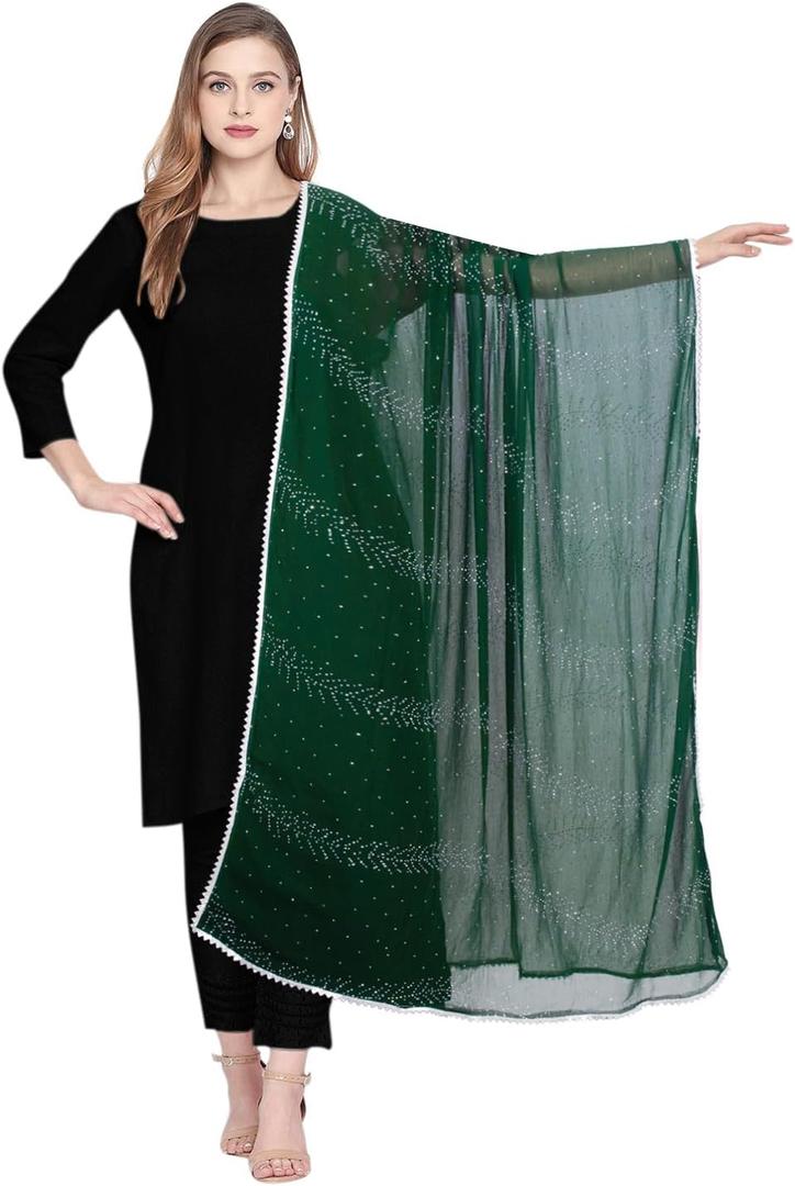 Chandrakala Dupatta for Women, Shawl Scarf Wrap Chunni (D289-P) (Free, Bottle Green)