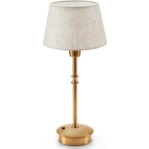 UMEXUS Cordless Lamp Rechargeable Table Lamps, 5000mAh Battery Operated Lights, 3 Level Brightness Dimmable, Portable Night Bedside Light for Patio, Restaurant, Dining, Fabric Shade, Antique Brass (Ice Cream Colored Shade)