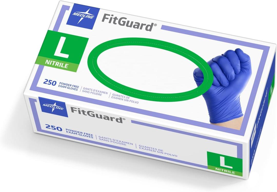 Medline FitGuard Touch Nitrile Exam Gloves, 250 Count, Large, Powder Free, Disposable, Not Made with Natural Rubber Latex, Excellent Sense of Touch for Medical Tasks, Durable for Household Chores